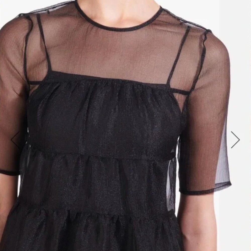 Staud Hyacinth Tiered Organza Overlay Maxi A-Line 2 Piece Dress Black M NWT - Picture 3 of 9